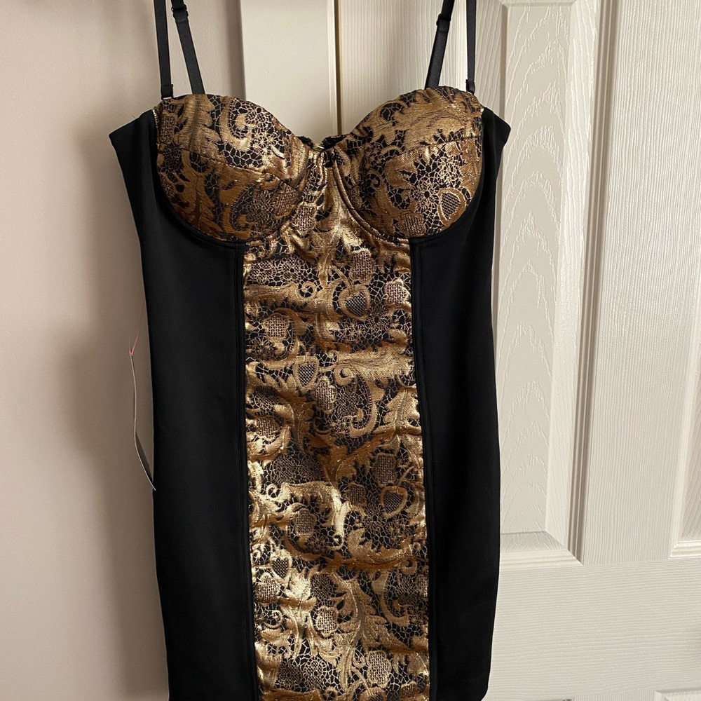 Black and Gold mini Bebe dress